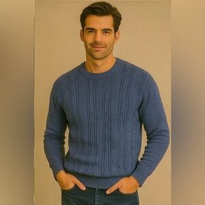 Saddlebred Blue Grandpa Sweater Cable Knit Size XL